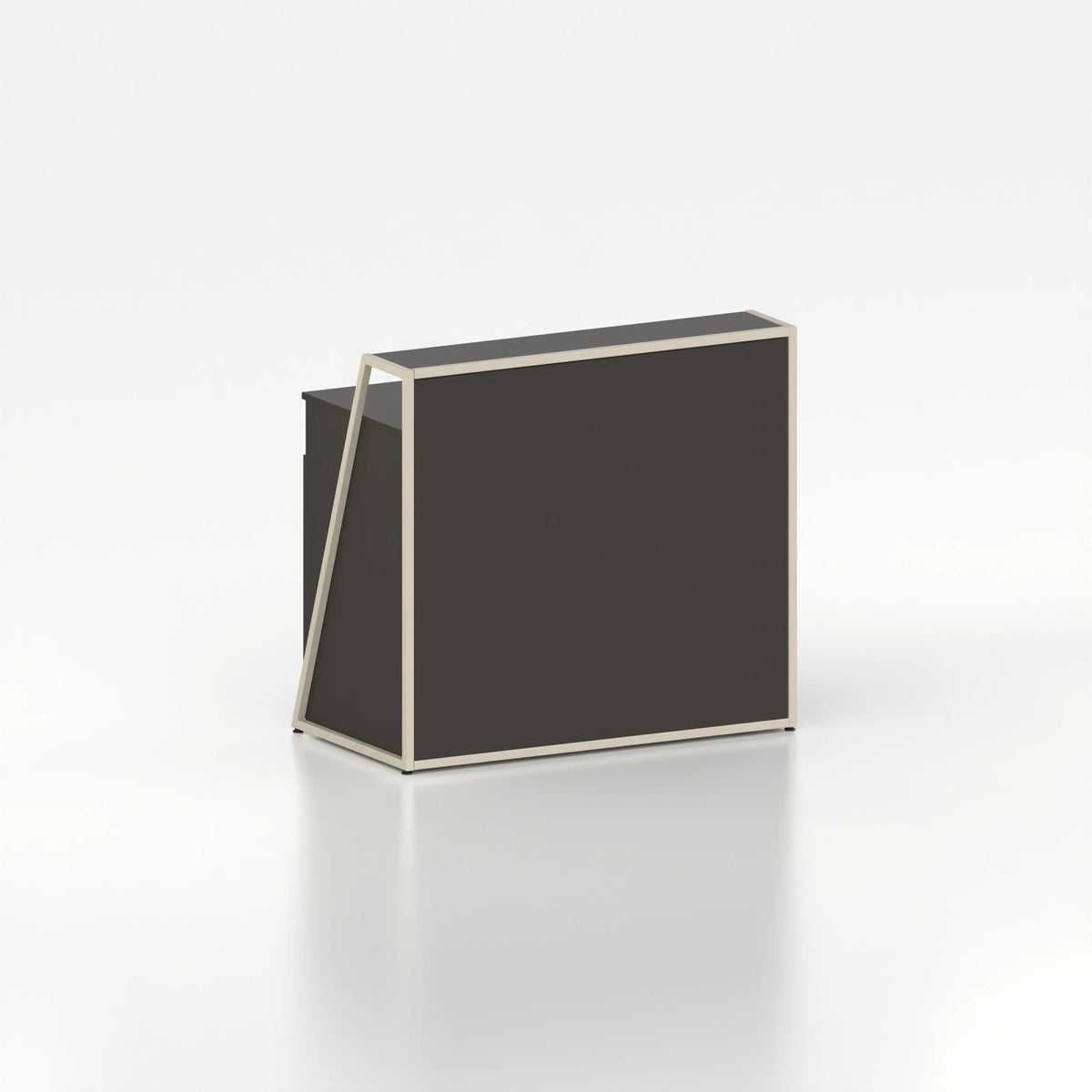 Comptoir de caisse d'agencement — plateau bois noir et structure acier beige