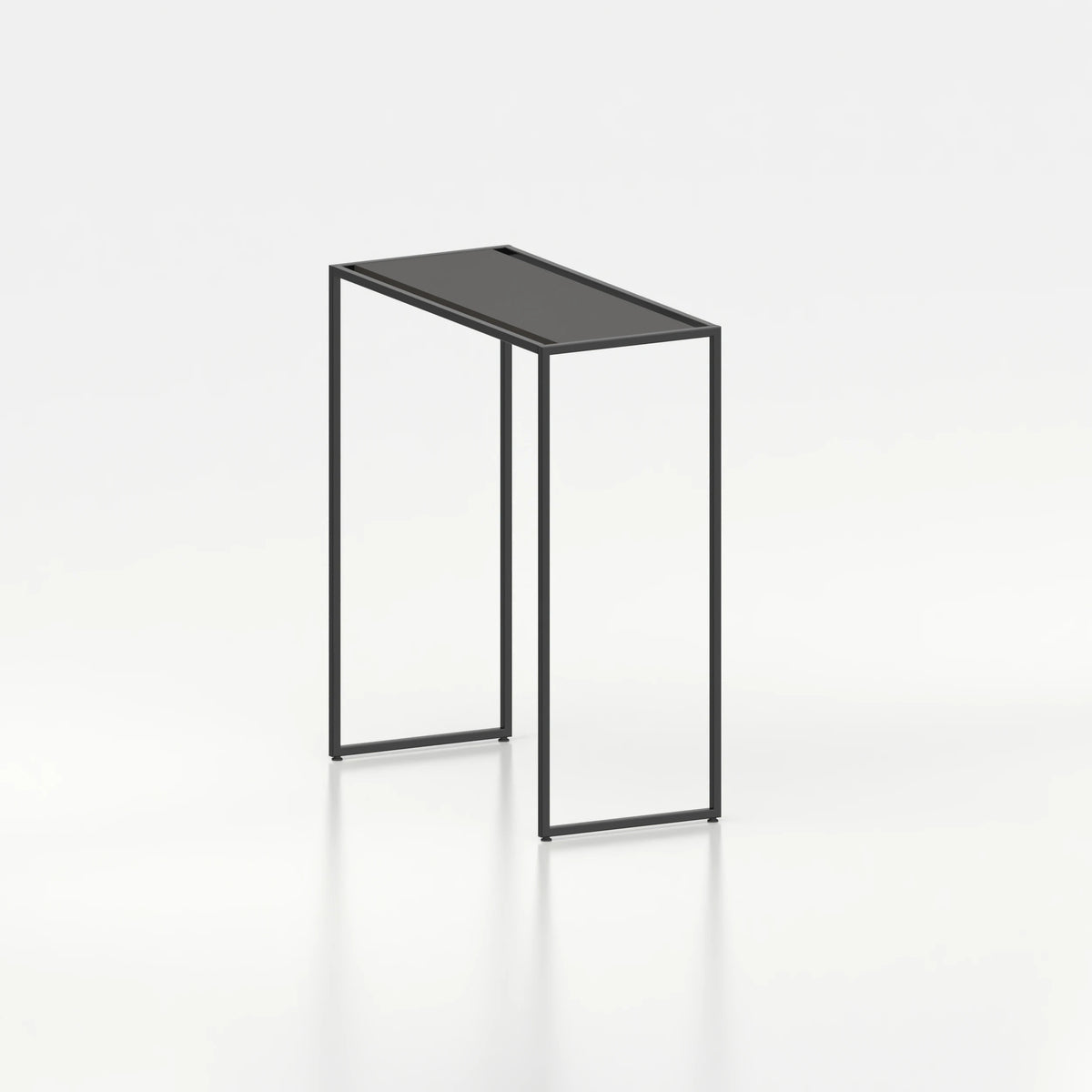 Double penderie pour îlot central boutique textile — plateau bois noir et structure acier noir