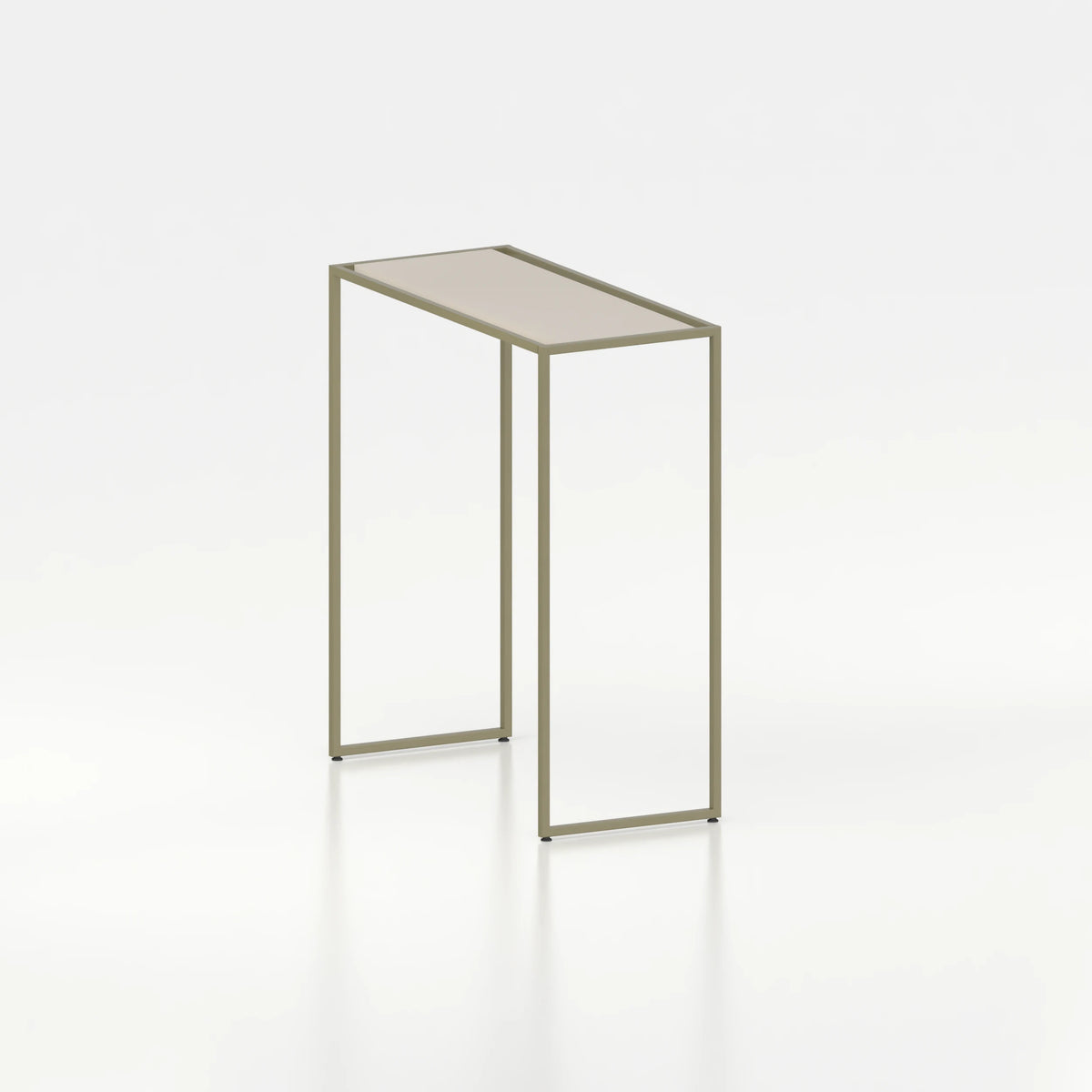 Double penderie pour îlot central boutique textile — plateau bois beige et structure acier vert