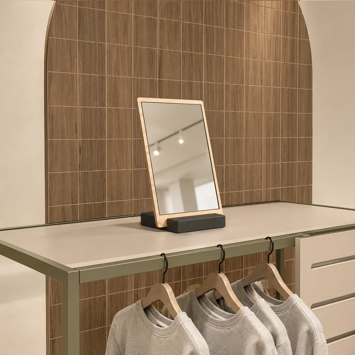 Wooden base table mirror