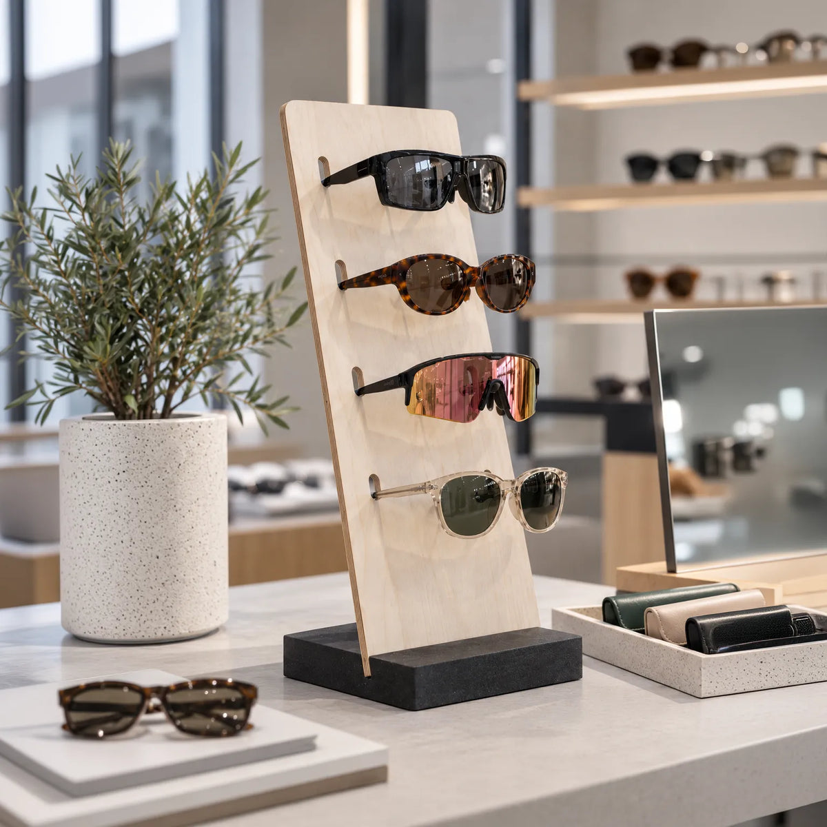 Tabletop glasses display stand with base