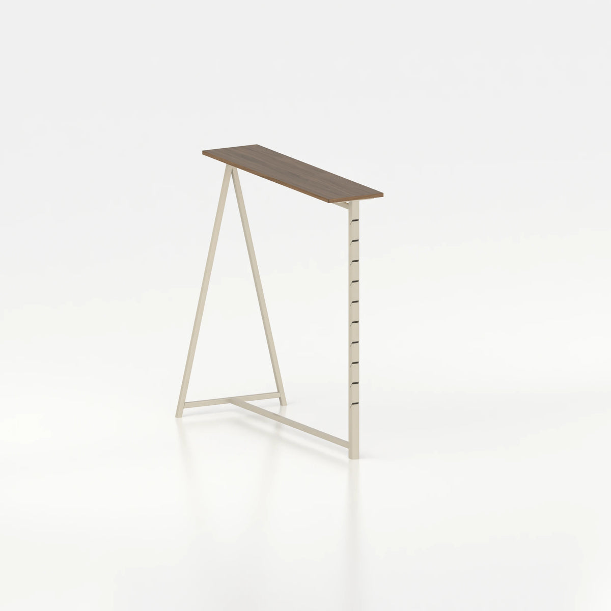 Présentoir penderie pour îlot central concept store — bois chêne foncé et coloris beige